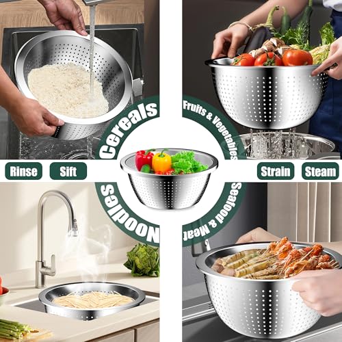 Nicdiet Mixing Bowls with Airtight Lids Set, 4 Stainless Steel Bowls Nesting Bowls & Colander, Kitchen Organizers and Storage Non-Slip Bottom, Size 1.5/2.0/2.5/4.5QT, Great for Mixing & Serving, Black - Image 3