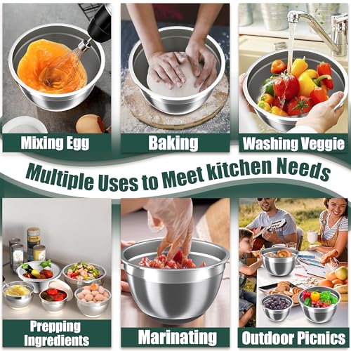 Nicdiet Mixing Bowls with Airtight Lids Set, 4 Stainless Steel Bowls Nesting Bowls & Colander, Kitchen Organizers and Storage Non-Slip Bottom, Size 1.5/2.0/2.5/4.5QT, Great for Mixing & Serving, Black - Image 5
