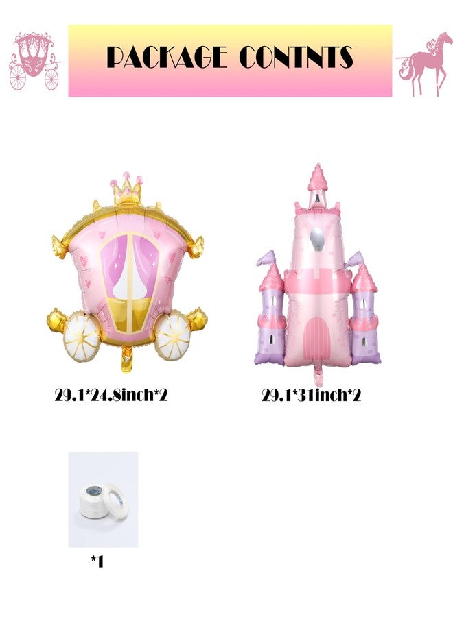 بالونار مجموعة من 4 بالونات لحفلات أعياد ميلاد الأميرات مع بالونات فويل على شكل عربة قلعة مقاس 30 بوصة لتزيين حفلات استقبال المولودة الجديدة (مجموعة من 4 قطع) - Image 4