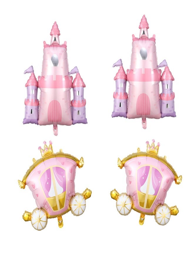 بالونار مجموعة من 4 بالونات لحفلات أعياد ميلاد الأميرات مع بالونات فويل على شكل عربة قلعة مقاس 30 بوصة لتزيين حفلات استقبال المولودة الجديدة (مجموعة من 4 قطع) - Image 1