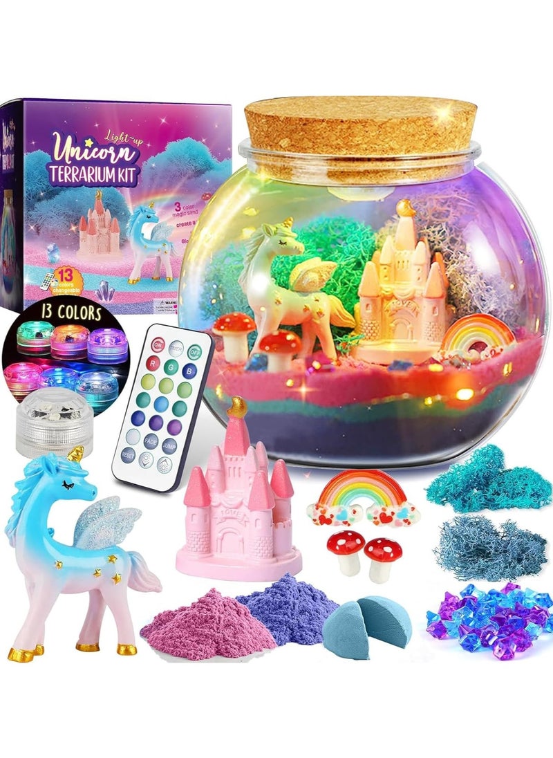 VUCATIN - Unicorns Terrarium Gifts for Kids Girls Light Up Terrarium Unicorns Toys for Girls DIY Moon Lamp Arts and Crafts Birthday Gift for Girls Ages 4+ Year Old (Unicorn) - Image 1