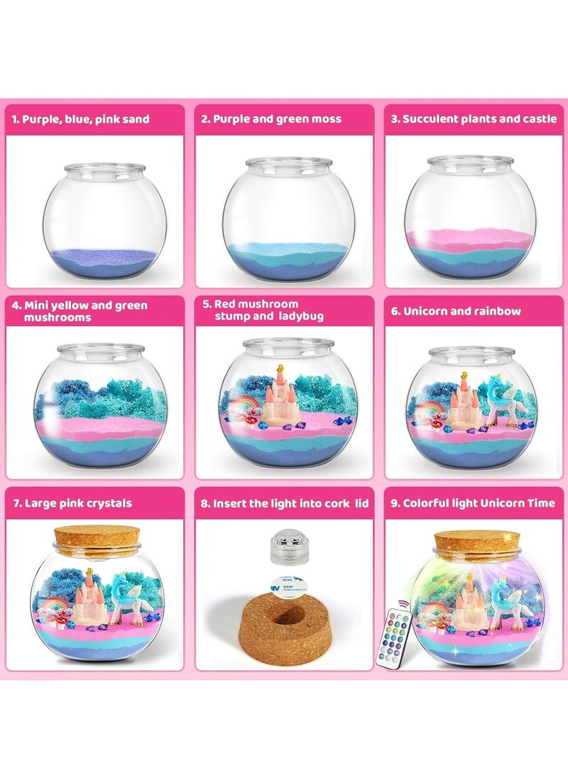VUCATIN - Unicorns Terrarium Gifts for Kids Girls Light Up Terrarium Unicorns Toys for Girls DIY Moon Lamp Arts and Crafts Birthday Gift for Girls Ages 4+ Year Old (Unicorn) - Image 1