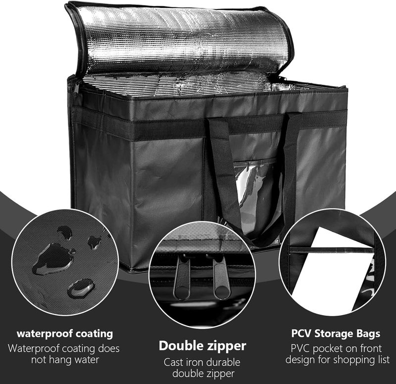 Yalin XXL Large Insulated Cooler Bag, Styrofoam Cooler of Keep Food Hot or Cold, Reusable Double Zipper Food Delivery Bag for Grocery Shopping, 20" W x 13" H x 10" D (Black, XXL (Pro)) - Image 3