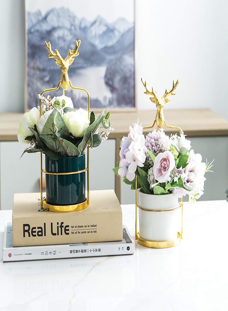 GGOOT Flower Pots, Seeds Pots, Flowerpot Sturdy Decorative Ceramic Deer Head Iron Frame Plant Pot for Garden Blackish Green Large - Image 5