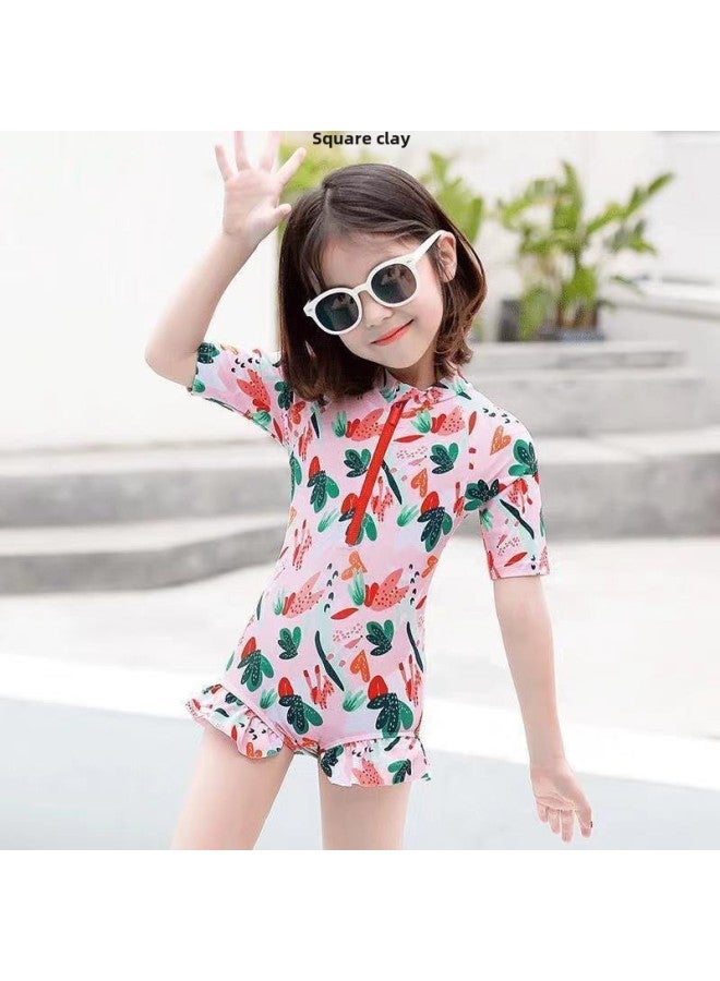 Generic Children's Swimwear Girls' Summer Bikini Swimwear Cute Baby Small And Large Girls' Swimwear-Color:Pink Single Swimsuit-Size:120 Recommended Height Is Around 110cm  - Image 3