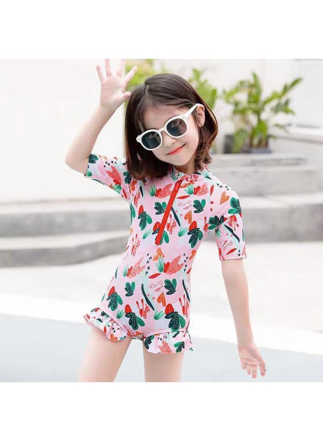 Generic Children's Swimwear Girls' Summer Bikini Swimwear Cute Baby Small And Large Girls' Swimwear-Color:Pink Single Swimsuit-Size:120 Recommended Height Is Around 110cm  - Image 1