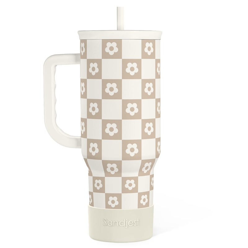 Checker Tumbler with Handle and Straw 40oz  Stainless Sleel Slider Tumbler Travel Coffee Mug for Women  Gift Idea for Birthday Christmas