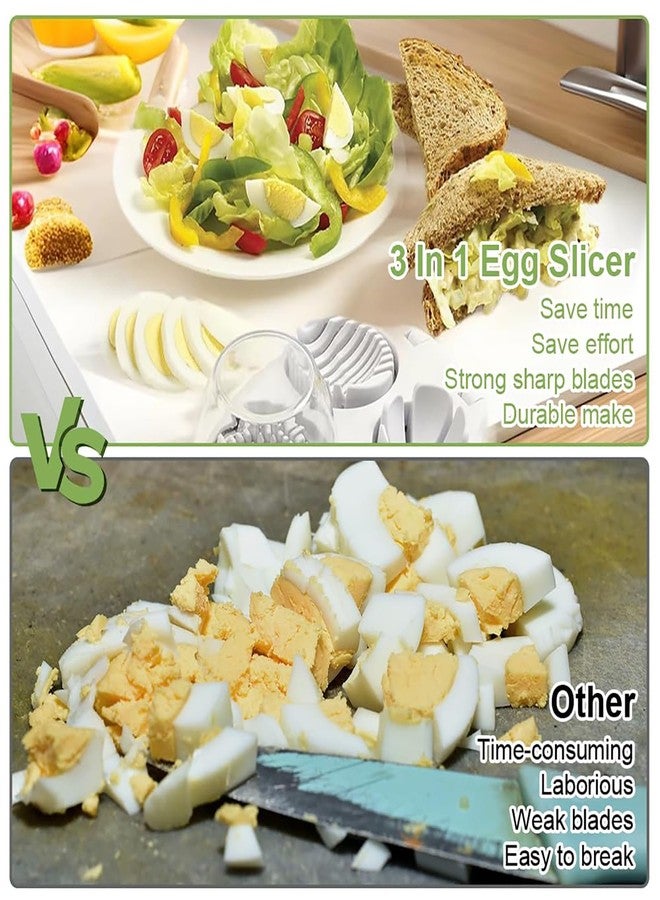 DJBNT 3 in 1 Egg Slicer for Hard Boiled Eggs with Cleaning Brush, Multipurpose 3-Way Cutter with 3 Slice Modes, Heavy Duty, Hard Boiled Egg Cutter & Fruit Slicer, Dishwasher Safe (White) - Image 5