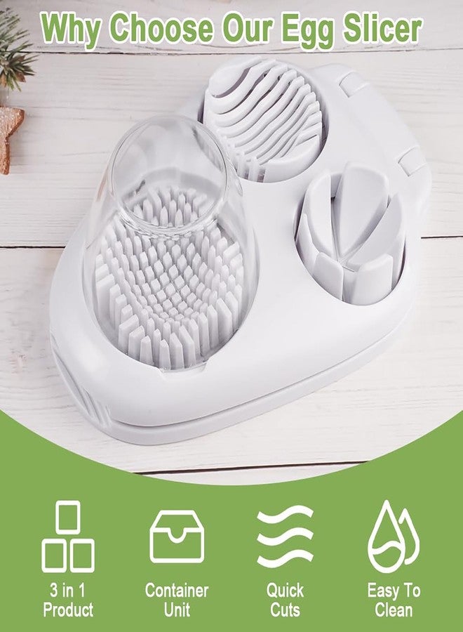 DJBNT 3 in 1 Egg Slicer for Hard Boiled Eggs with Cleaning Brush, Multipurpose 3-Way Cutter with 3 Slice Modes, Heavy Duty, Hard Boiled Egg Cutter & Fruit Slicer, Dishwasher Safe (White) - Image 4