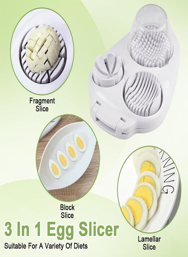 DJBNT 3 in 1 Egg Slicer for Hard Boiled Eggs with Cleaning Brush, Multipurpose 3-Way Cutter with 3 Slice Modes, Heavy Duty, Hard Boiled Egg Cutter & Fruit Slicer, Dishwasher Safe (White) - Image 2