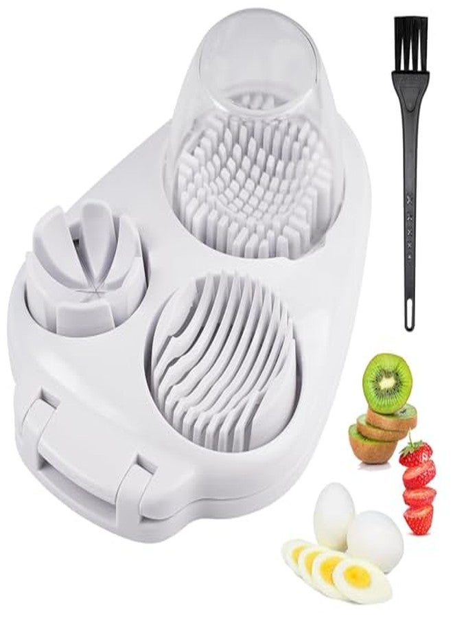 DJBNT 3 in 1 Egg Slicer for Hard Boiled Eggs with Cleaning Brush, Multipurpose 3-Way Cutter with 3 Slice Modes, Heavy Duty, Hard Boiled Egg Cutter & Fruit Slicer, Dishwasher Safe (White) - Image 1