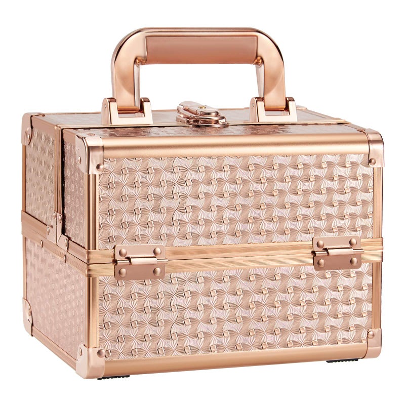 Joligrace Beauty Makeup Train Case for Lady Portable Cosmetic Box Jewelry Organizer Lockable with Keys and Mirror 2-Tier Trays Carrying with Handle Makeup Storage Box - Rose Gold - Image 1