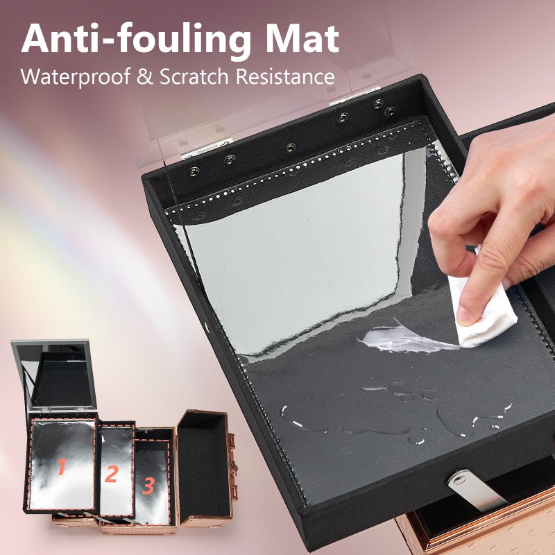 Joligrace Beauty Makeup Train Case for Lady Portable Cosmetic Box Jewelry Organizer Lockable with Keys and Mirror 2-Tier Trays Carrying with Handle Makeup Storage Box - Rose Gold - Image 5