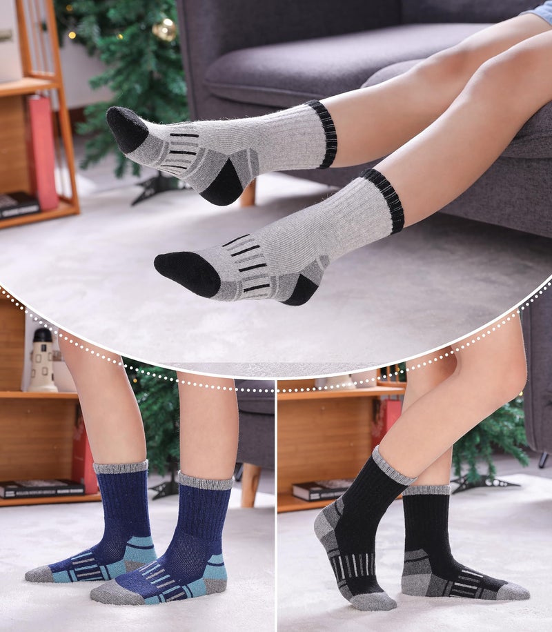 LINEMIN Kids Merino Wool Hiking Socks Toddlers Boys Girls Winter Warm Thick Thermal Boot Cushion Crew Socks 6 Pairs (8-12 Years, Mix Color Hiking Socks) - Image 5