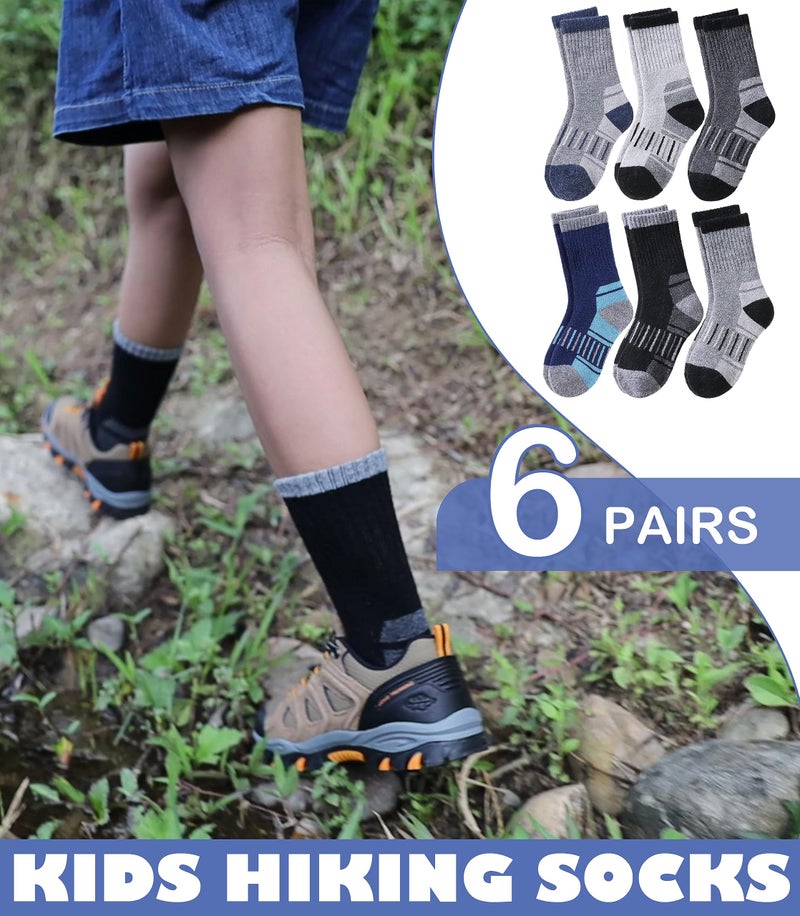 LINEMIN Kids Merino Wool Hiking Socks Toddlers Boys Girls Winter Warm Thick Thermal Boot Cushion Crew Socks 6 Pairs (8-12 Years, Mix Color Hiking Socks) - Image 4