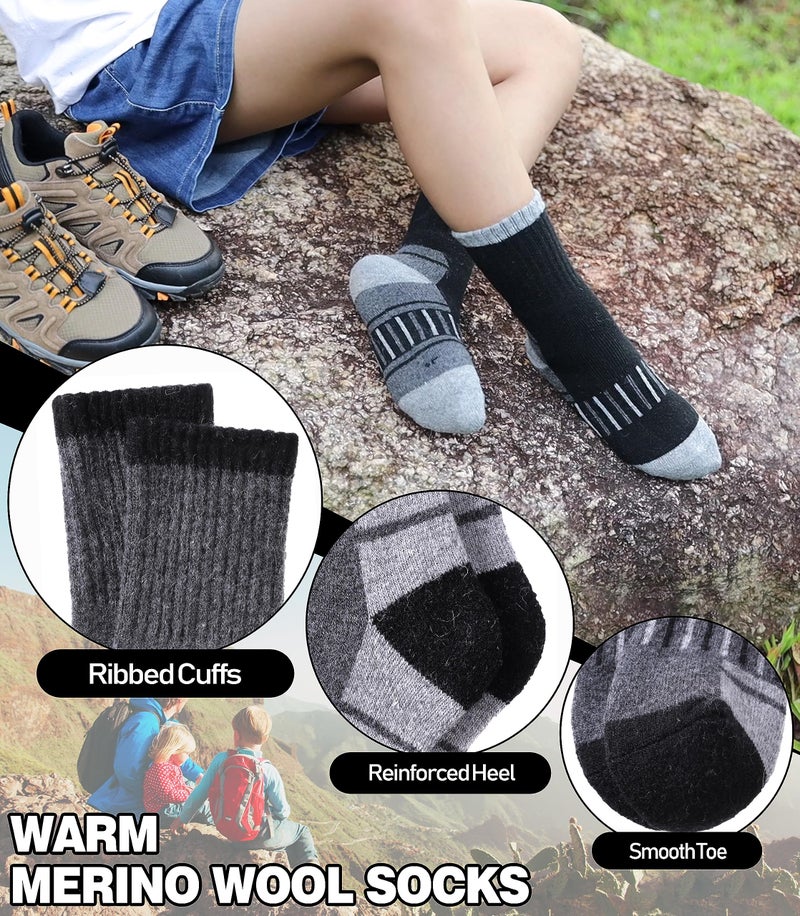 LINEMIN Kids Merino Wool Hiking Socks Toddlers Boys Girls Winter Warm Thick Thermal Boot Cushion Crew Socks 6 Pairs (8-12 Years, Mix Color Hiking Socks) - Image 2
