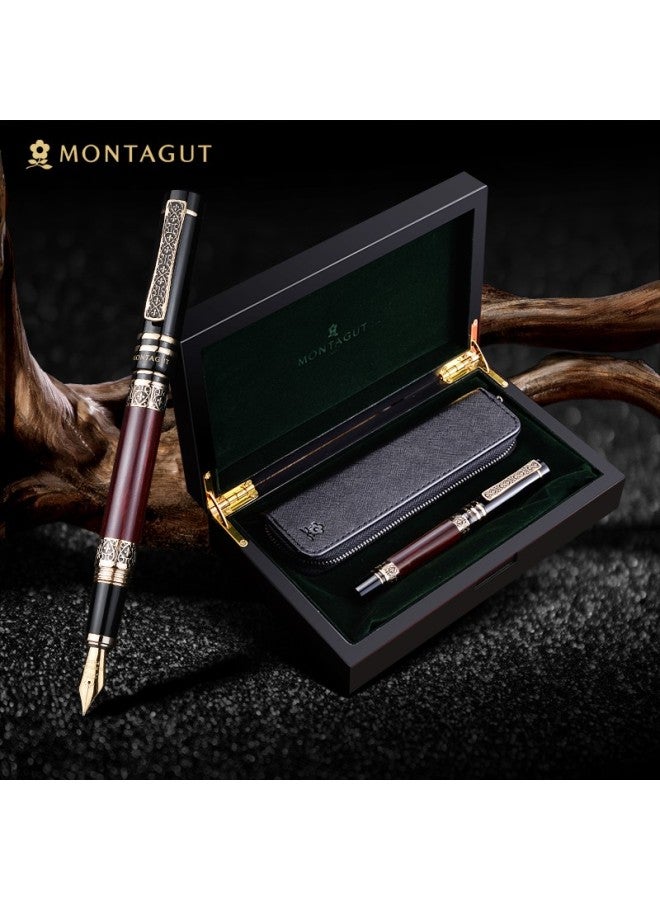 مونتاجوت Montagut قلم حبر، صندوق هدايا فاخر، حافظة أقلام جلدية بسحاب، غطاء قلم لولبي، مجموعة كلاسيكية، سلسلة Zun Chong، سلسلة Kitanmu، 0.5 مم - Image 1