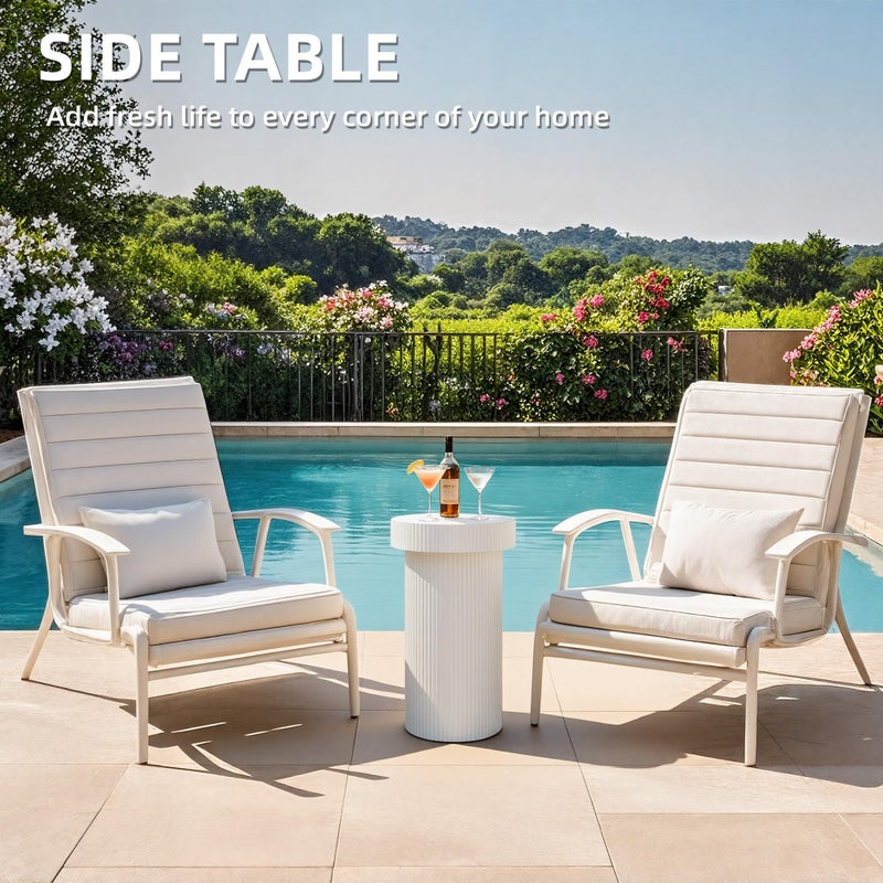Ultym Side Table, 24" Pedestal End Table, 3-in-1 Durable Lightweight Round Coffee Table, Decorative Patio Accent Table Fluted Garden Stool Art Decor for Poolside, Balcony, Living Room,White - Image 5