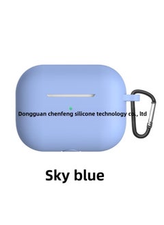 For Airpods Pro Bluetooth Headset Protective Case Apple 3 Generation Earphone Case Thickened Silicone Case Flat Bottom One-Piece-Color:Sky Blue Earphone Shell Hook Pearlescent Bag Packaging-Applicable Model:Airpods Pro2 Silicone Sleeve (2.5MM)