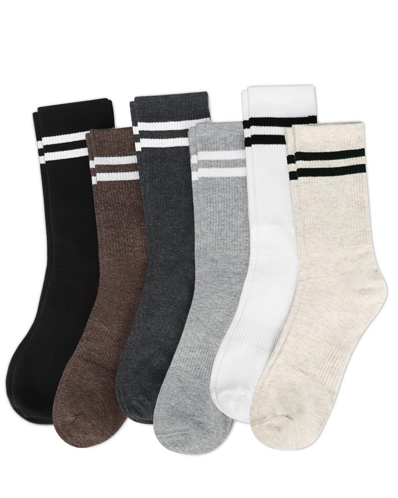Justay 6 Pairs Striped Crew Socks - Cute Casual Long Athletic Running Tube Calf Cotton Socks for Women Gifts - Image 1