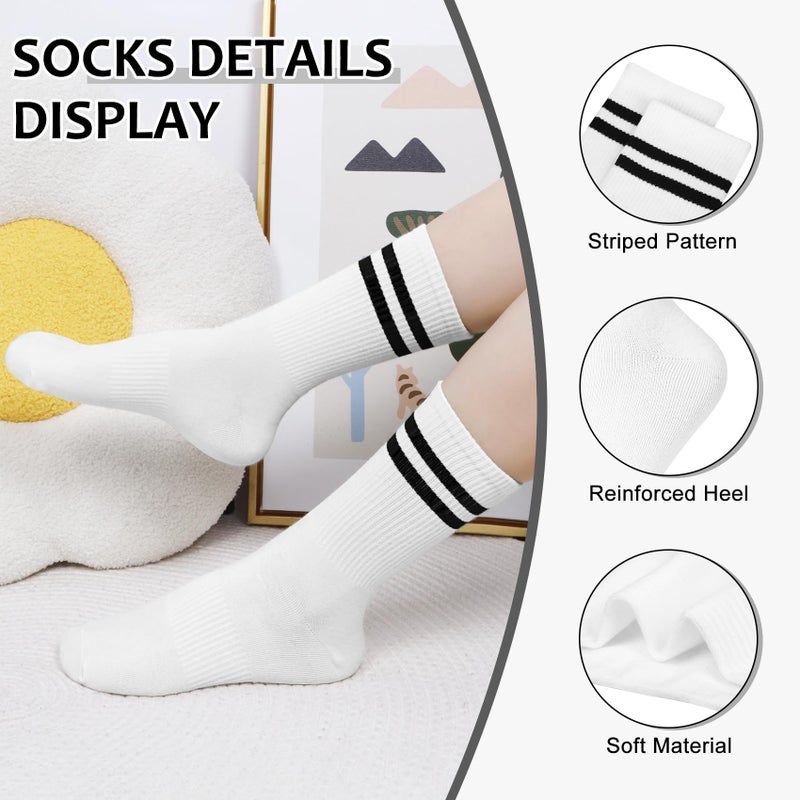 Justay 6 Pairs Striped Crew Socks - Cute Casual Long Athletic Running Tube Calf Cotton Socks for Women Gifts - Image 3