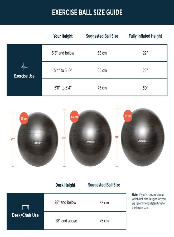 Retrospec Luna Exercise Ball & Pump with Anti-Burst Material, Perfect for Balance, Stability, Yoga & Pilates - Image 5