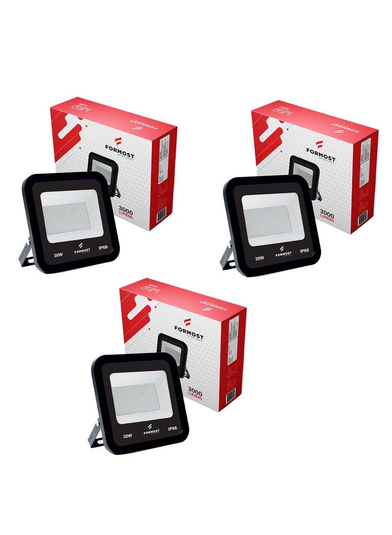 FORMOST FORMOST LED Flood Light | IP66 Water Resistant | Bright Light Output | Impact Proof Outdoor Light | 440V High Voltage Output | Superior Built Quality (30W, Pack of 3)  - Image 1