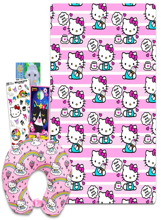 Hello Kitty طقم وسادة رقبة وبطانية هالو كيتي - حزمة مع بطانية فليس هالو كيتي، وسادة رقبة للسفر، ملصقات، كتاب نشاط لإنشاء وجه، والمزيد - Image 1