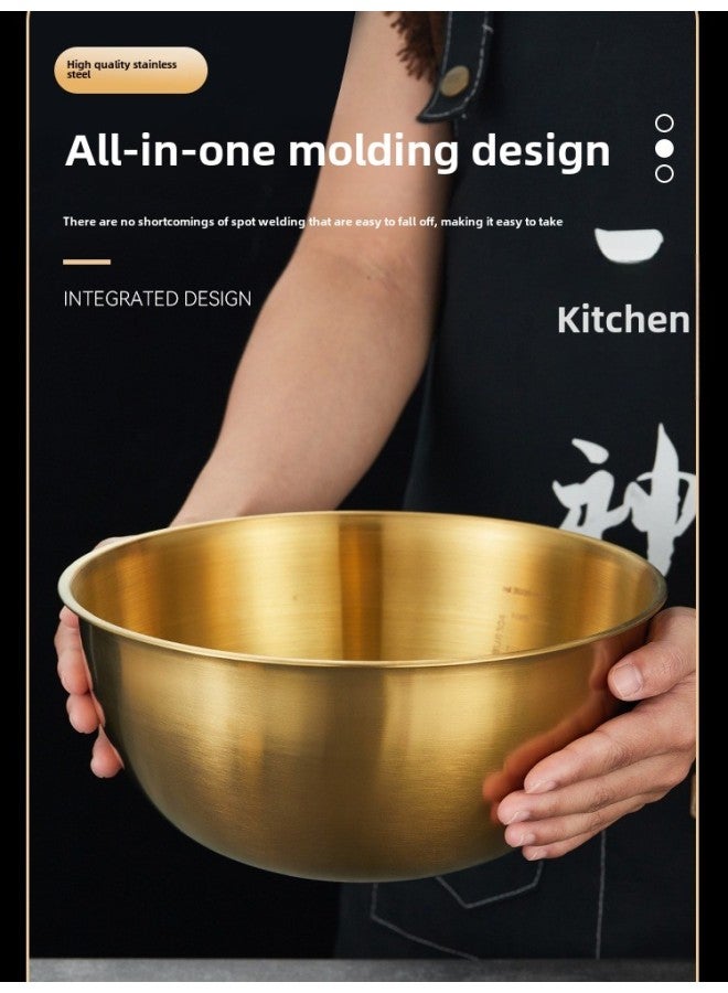 Korean-style Stainless Steel Cold Noodle Bowl With Scale Fruit Salad Bowl Commercial Cooking Egg Bowl High Color Value Creative Tableware-Color:23cm Cooking Basin With Scale (gold) - Image 2
