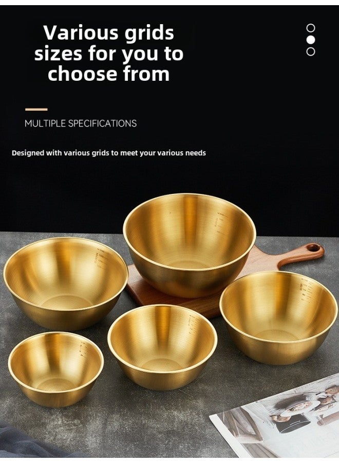 Korean-style Stainless Steel Cold Noodle Bowl With Scale Fruit Salad Bowl Commercial Cooking Egg Bowl High Color Value Creative Tableware-Color:23cm Cooking Basin With Scale (gold) - Image 4