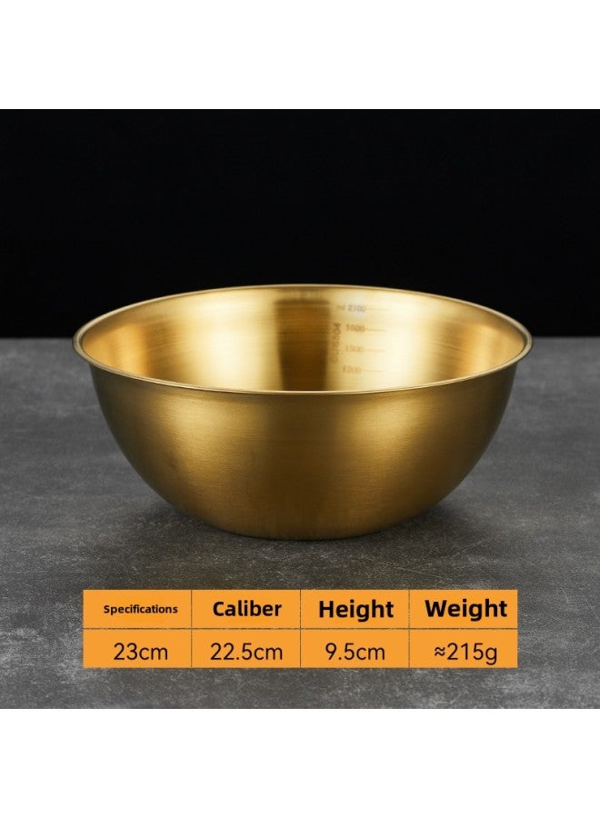Korean-style Stainless Steel Cold Noodle Bowl With Scale Fruit Salad Bowl Commercial Cooking Egg Bowl High Color Value Creative Tableware-Color:23cm Cooking Basin With Scale (gold) - Image 1