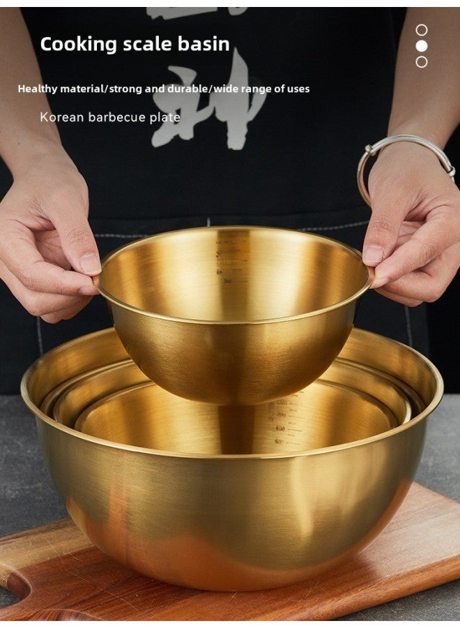 Korean-style Stainless Steel Cold Noodle Bowl With Scale Fruit Salad Bowl Commercial Cooking Egg Bowl High Color Value Creative Tableware-Color:23cm Cooking Basin With Scale (gold) - Image 3