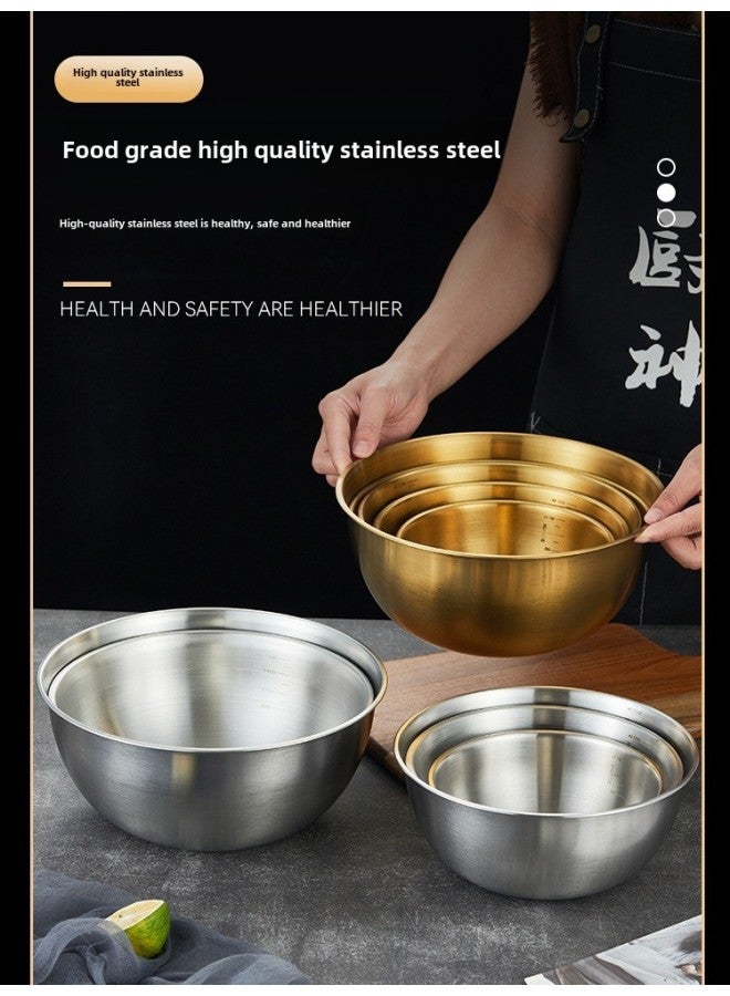 Korean-style Stainless Steel Cold Noodle Bowl With Scale Fruit Salad Bowl Commercial Cooking Egg Bowl High Color Value Creative Tableware-Color:23cm Cooking Basin With Scale (gold) - Image 5