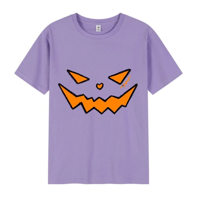Short Sleeve Devil Pumpkin Print Pattern Top Plus Size Tee - Image 3