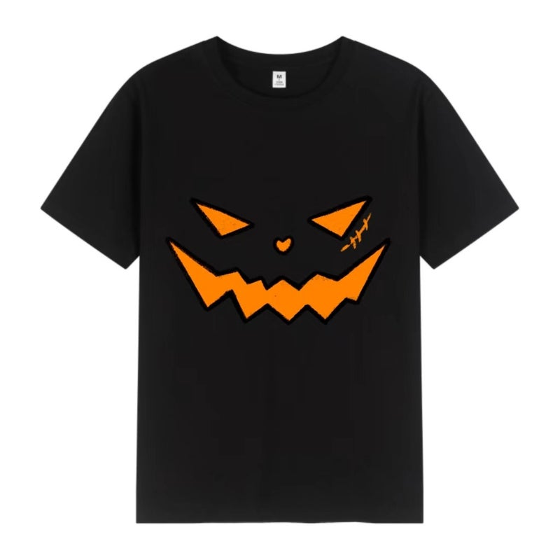 Short Sleeve Devil Pumpkin Print Pattern Top Plus Size Tee - Image 2