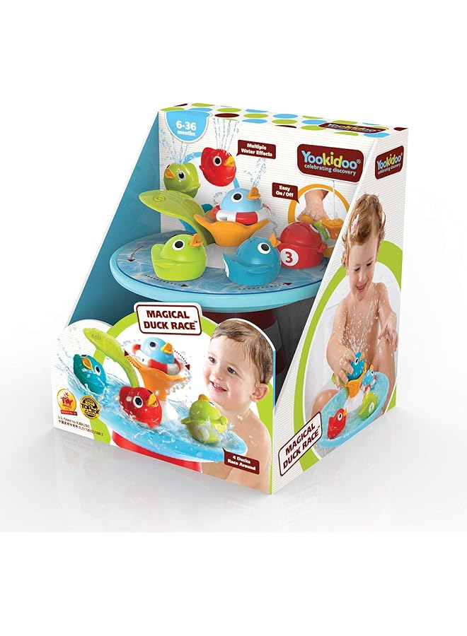 Yookidoo Duck Race Baby Bath Toy Water Fountain And Four Racing Magical Ducks For Bathtime Sensory Development Bath Time Fun 6 Months And Up - Image 4