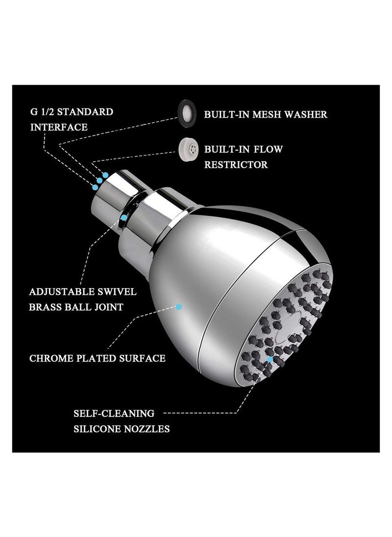 High Pressure Shower Head 3 Inches Anti-clog Anti-leak Fixed Showerhead Chrome with Adjustable Swivel Brass Ball Joint for Relaxing and Comfortable Shower Experience