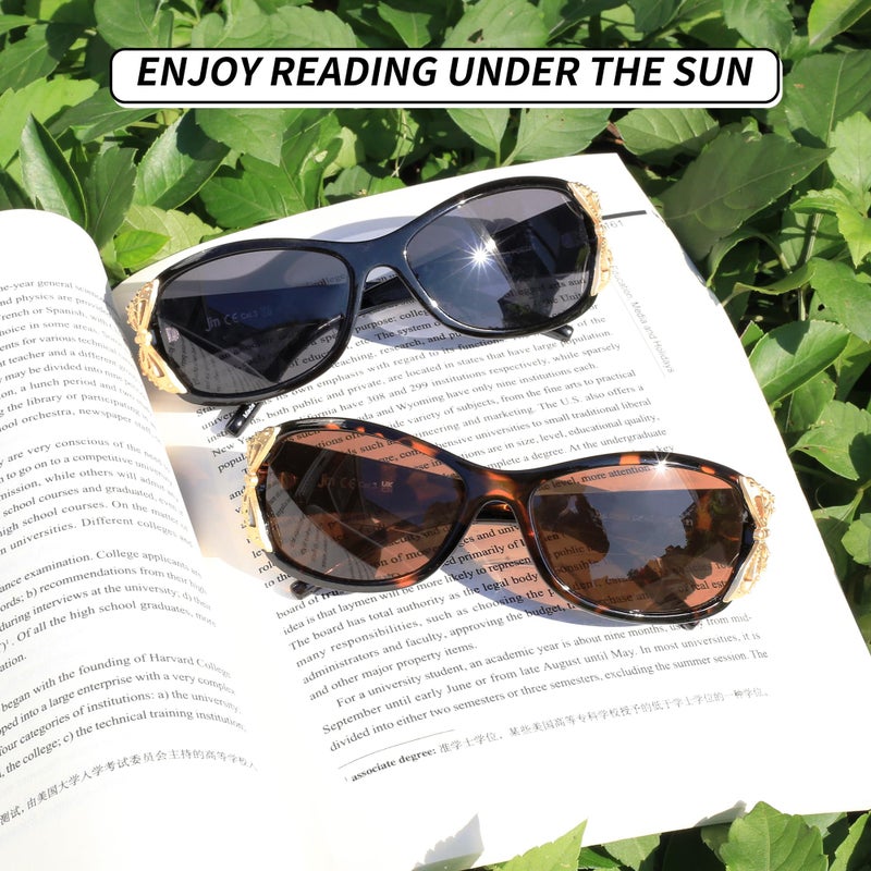 JM 2 Pack Bifocal Reading Sunglasses for Women Fashion Sun Readers Outdoor Reading Glasses UV400 Protection Black & Tortoise +2.0 - Image 5