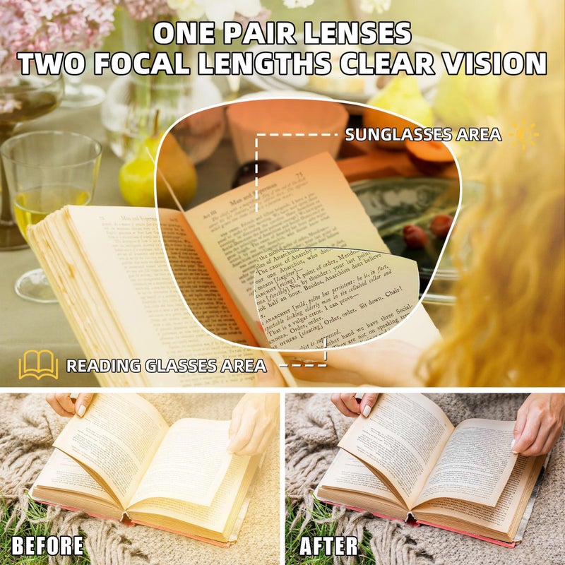 JM 2 Pack Bifocal Reading Sunglasses for Women Fashion Sun Readers Outdoor Reading Glasses UV400 Protection Black & Tortoise +2.0 - Image 4