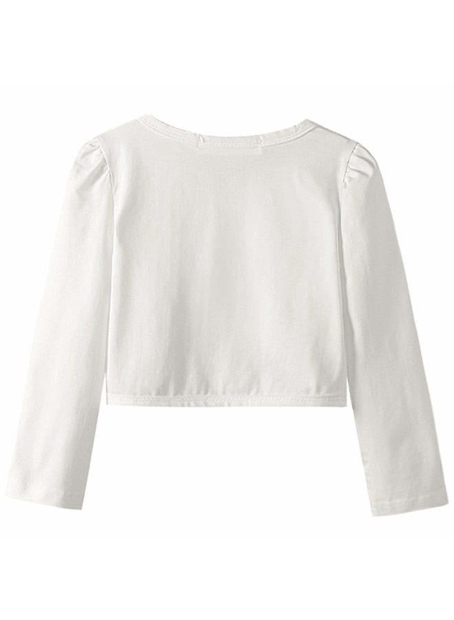 QPANCY Girls Shrugs Lace Bolero Long Sleeve Cardigan Party Church Dress Cover Up, Ivory Pearl, 3-4T - Image 2