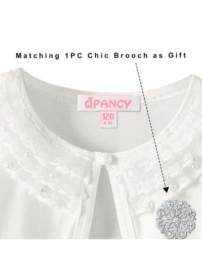 QPANCY Girls Shrugs Lace Bolero Long Sleeve Cardigan Party Church Dress Cover Up, Ivory Pearl, 3-4T - Image 3