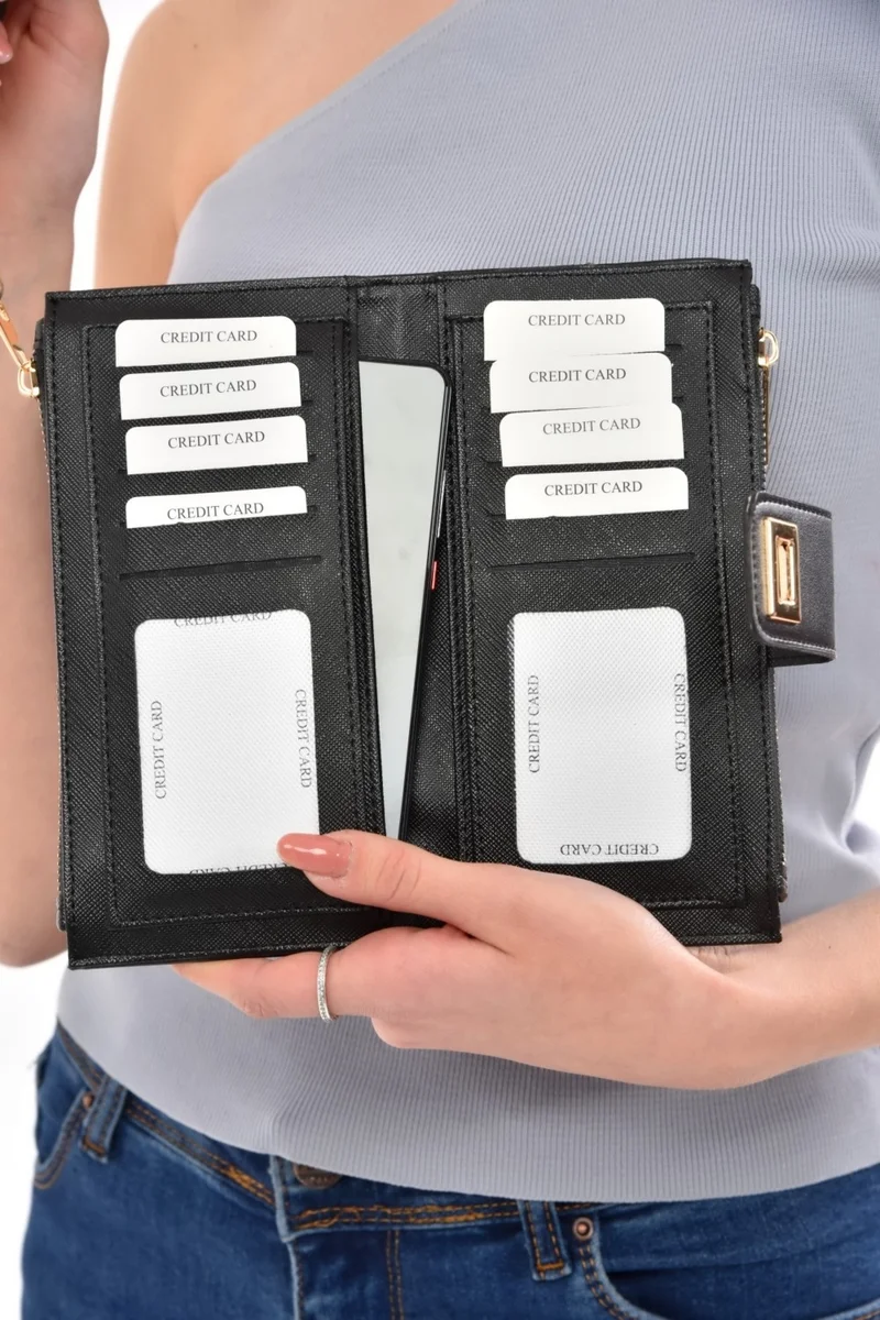 Avca Women's Leather Phone Cash Wallet with Lockable Compartment and Wrist Strap