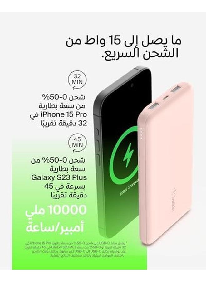 Generic - 10000Mah Portable Power Bank 10K Usb C Portable Charger With 1 Usb C Port And 2 Usb A Ports Battery Pack For Up To 15W Charging For Iphone Samsung Galaxy Airpods Ipad And More – Rose Gold - Image 1
