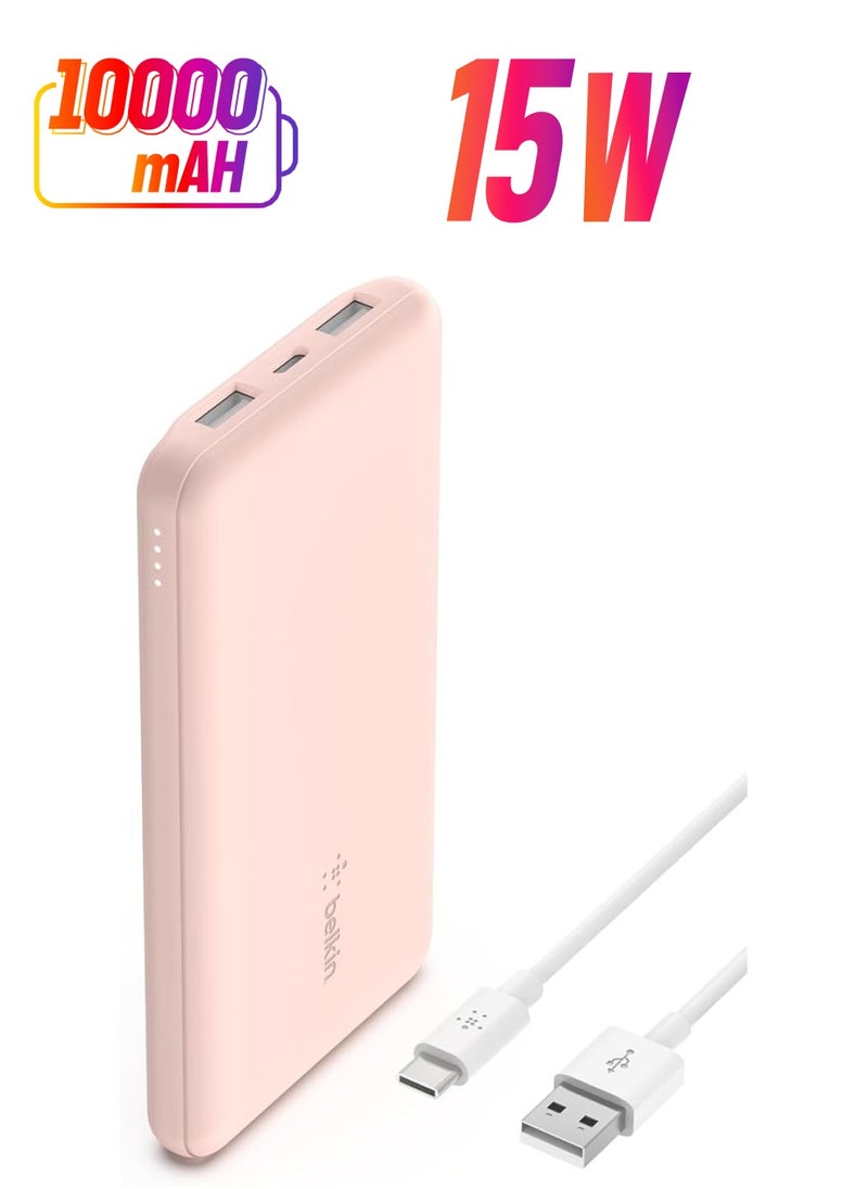 Generic - 10000Mah Portable Power Bank 10K Usb C Portable Charger With 1 Usb C Port And 2 Usb A Ports Battery Pack For Up To 15W Charging For Iphone Samsung Galaxy Airpods Ipad And More – Rose Gold - Image 1