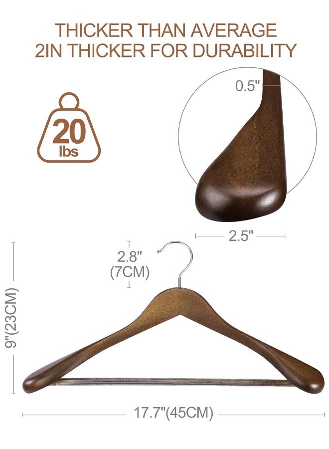 DUNISO 4-Pack Wide Shoulder Wooden Hangers,Walnut Suit Hangers with Non Slip Pants Bar, Smooth Finish 360° Swivel Hook Solid Wood Coat Hangers for Dress, Jacket, Pants, Heavy Clothes Hangers - Image 2