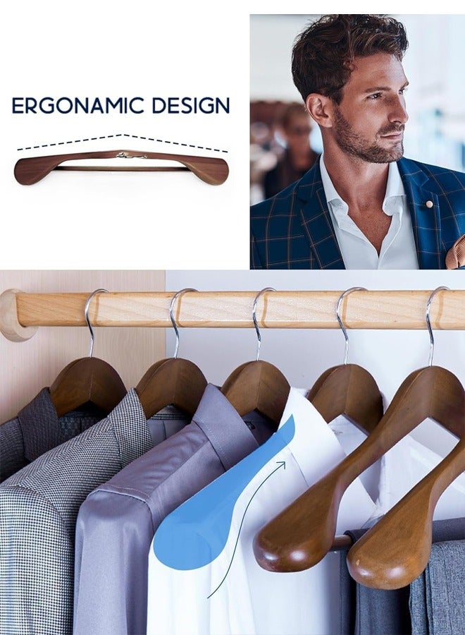DUNISO 4-Pack Wide Shoulder Wooden Hangers,Walnut Suit Hangers with Non Slip Pants Bar, Smooth Finish 360° Swivel Hook Solid Wood Coat Hangers for Dress, Jacket, Pants, Heavy Clothes Hangers - Image 4