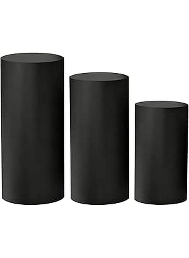 Black Cylinder Stands Set Of 3 For Party Decor And Display - Image 1