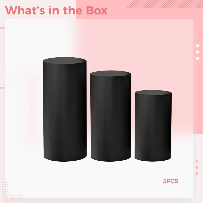 Black Cylinder Stands Set Of 3 For Party Decor And Display - Image 4