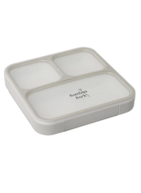 Bamboo Bark Bento Lunch Box for Kids & Adults - Snack Box with 3 Compartments & Slim Design - Dishwasher Safe & BPA Free - Grey