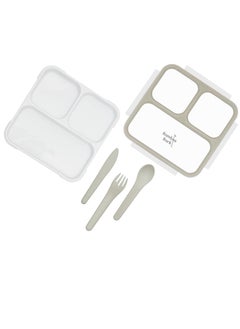 Bamboo Bark Bamboo Bark Bento Lunch Box for Kids & Adults - Snack Box with 3 Compartments & Slim Design - Dishwasher Safe & BPA Free - Grey  - Image 2